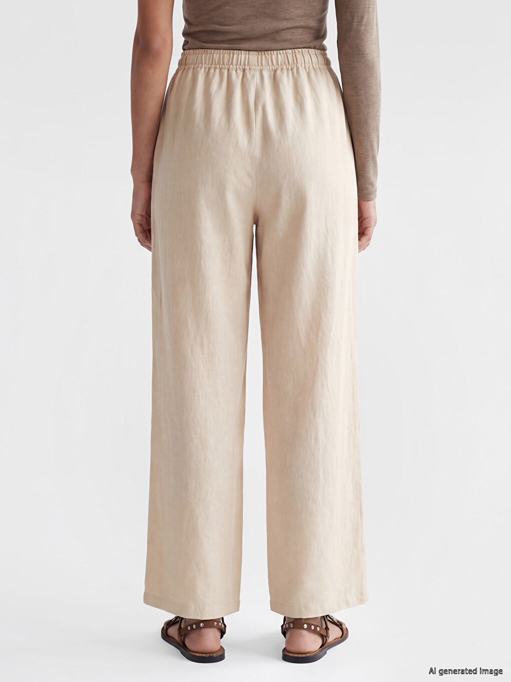 Elastic Waist Linen Blend Women's Trousers-3
