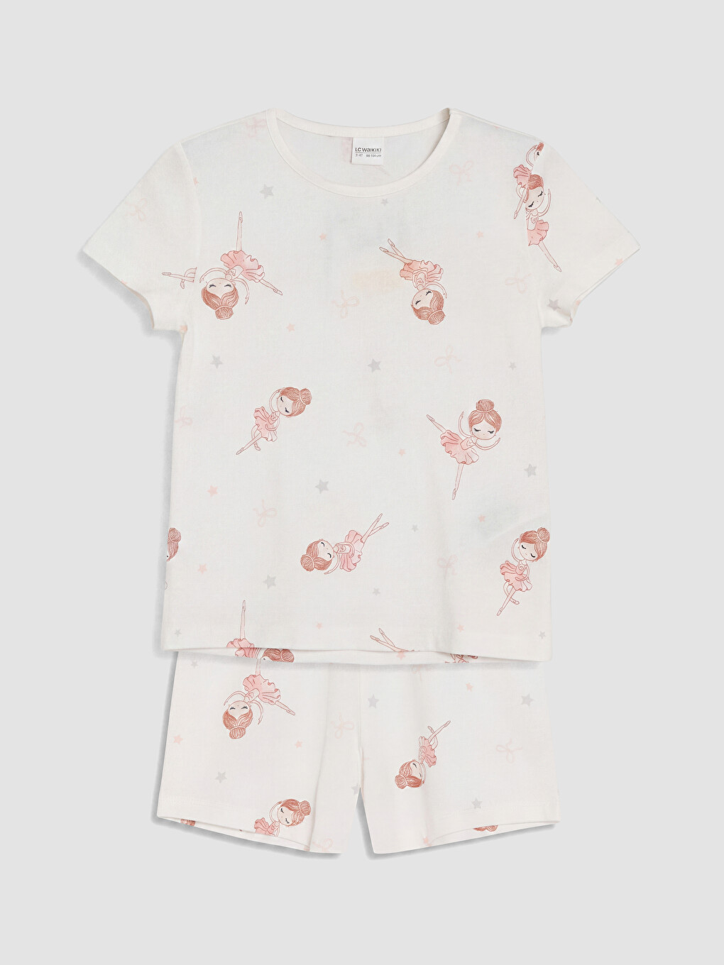 Ekru Bisiklet Yaka Kız Çocuk Şortlu Pijama Takımı