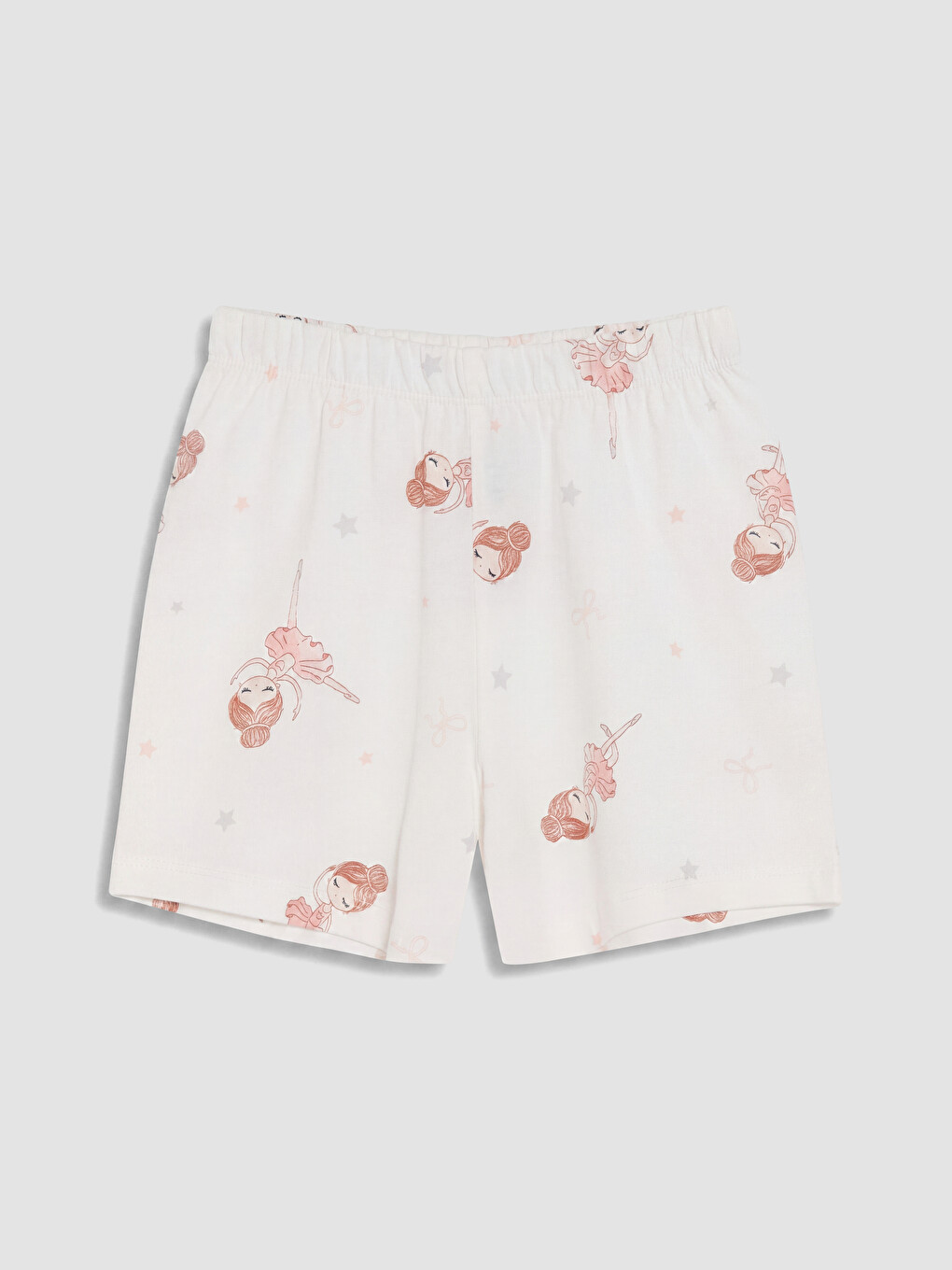 Ekru Bisiklet Yaka Kız Çocuk Şortlu Pijama Takımı-4