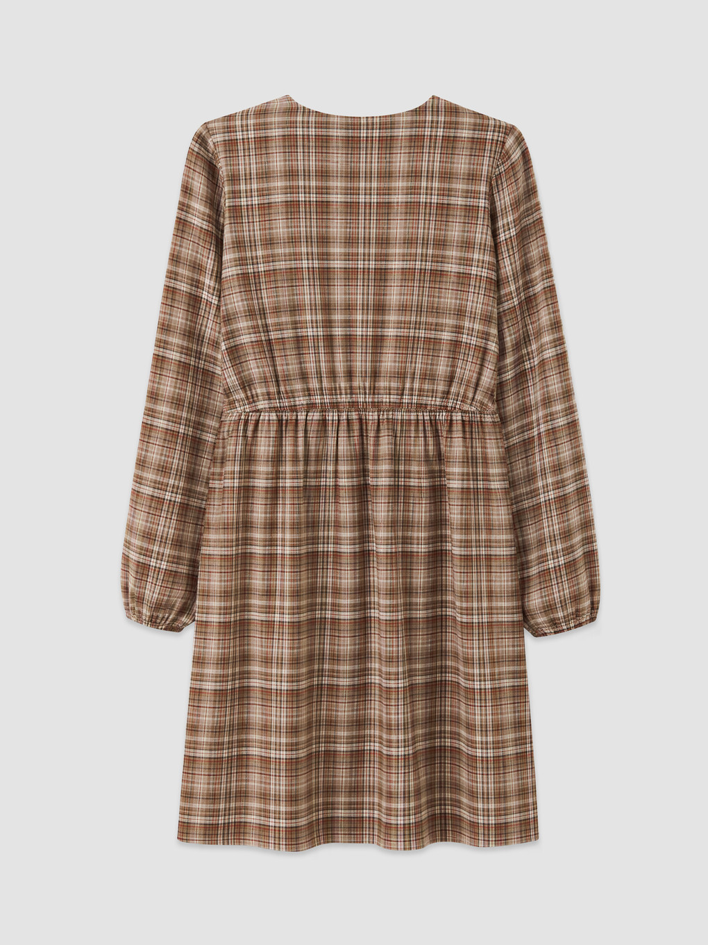 Rochie Mini Cu Carouri Cu Decolteu În V Și Șiret-1