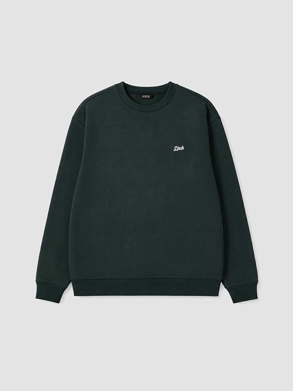 Yeşil Bisiklet Yaka Nakışlı Erkek Sweatshirt
