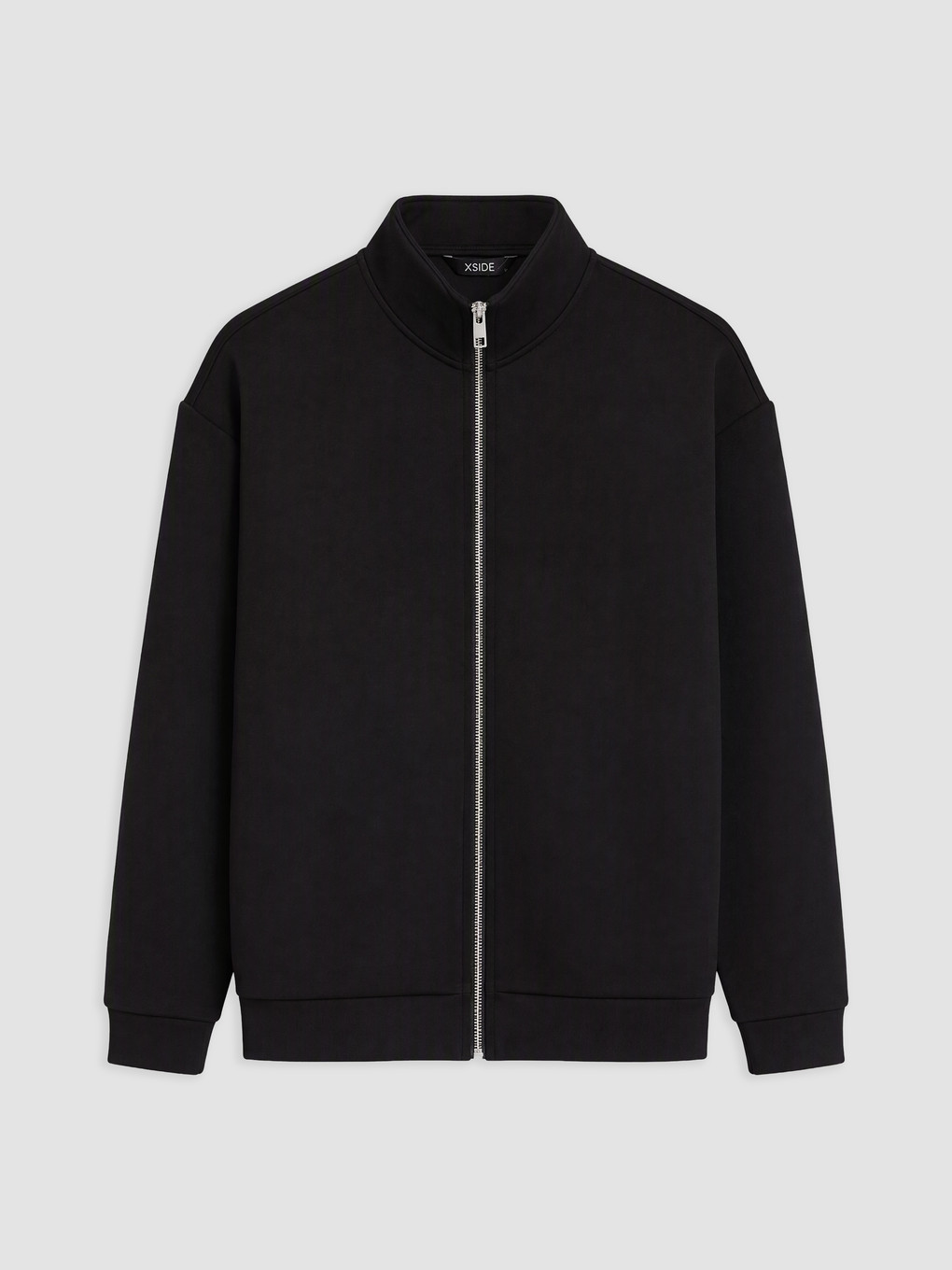 Siyah Dik Yaka Fermuarlı Sweatshirt