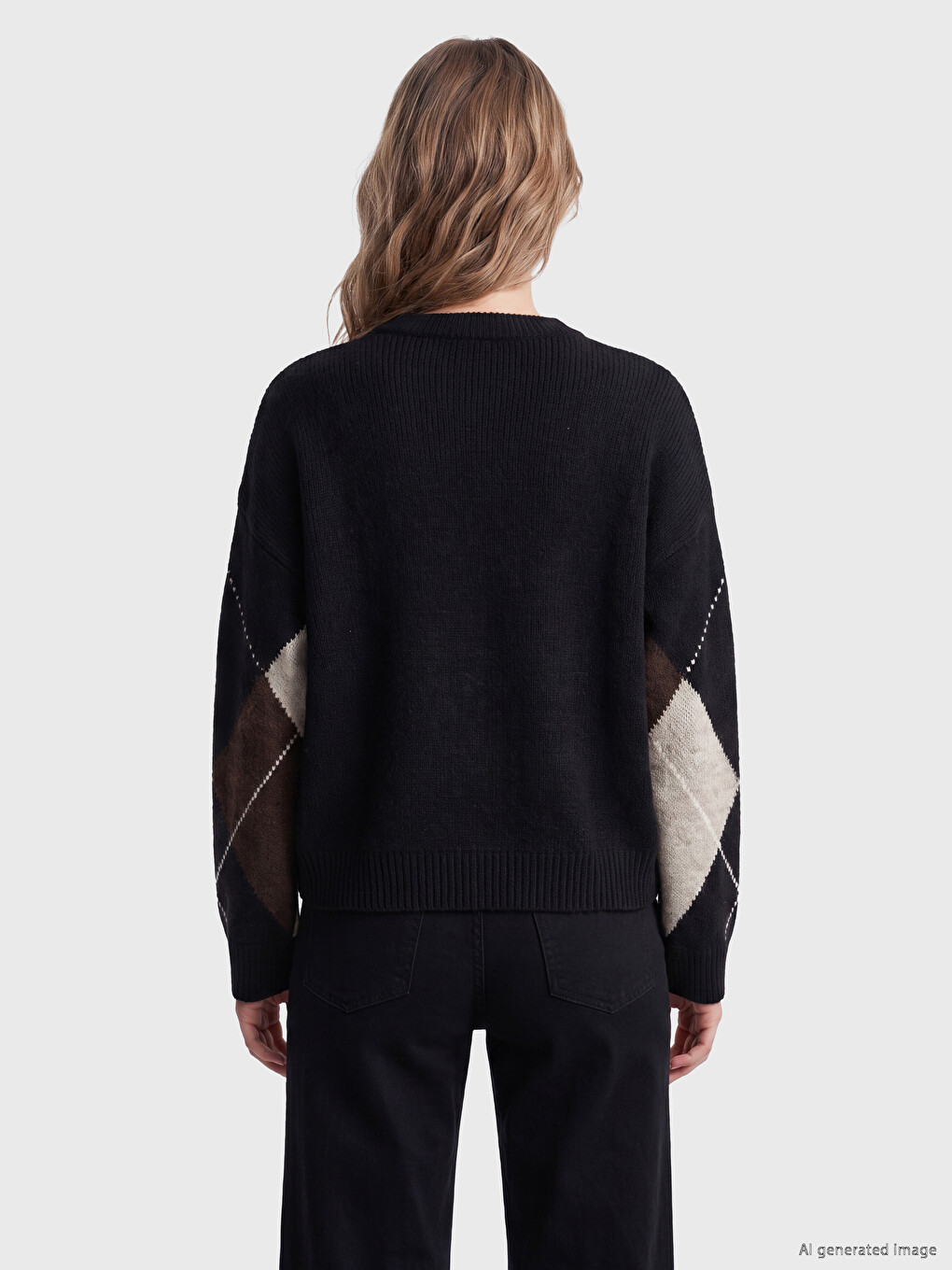 Crew Neck Argyle Patterned Women's Knitwear Sweater-3