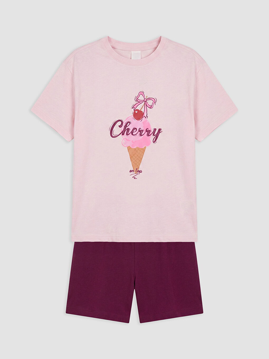 Pembe Baskılı Kız Çocuk Şortlu Pijama Takımı