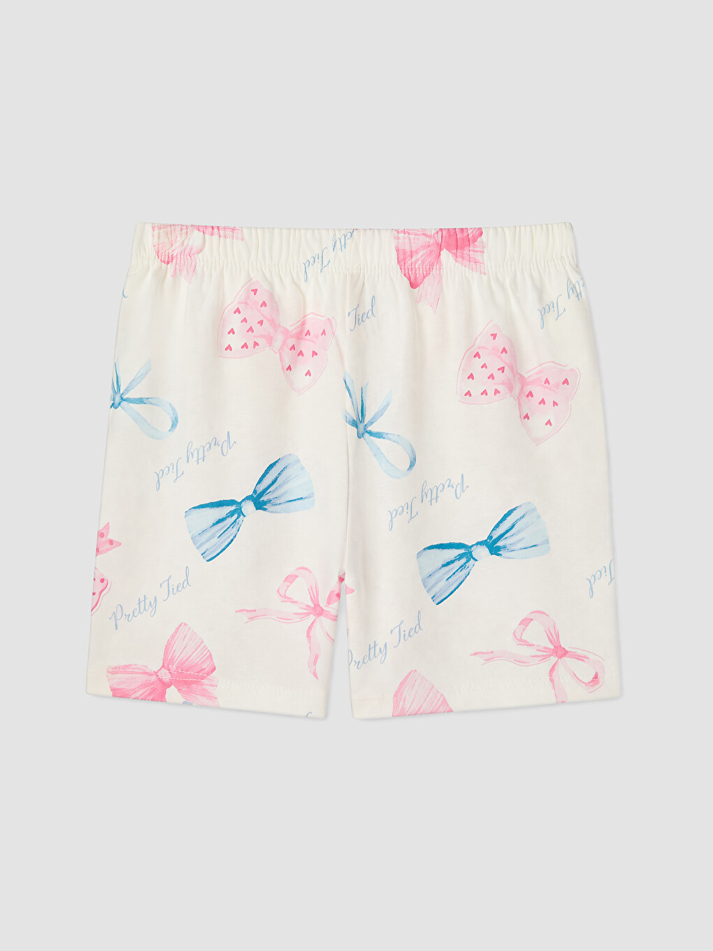 Ekru Baskılı Kız Çocuk Şortlu Pijama Takımı-4