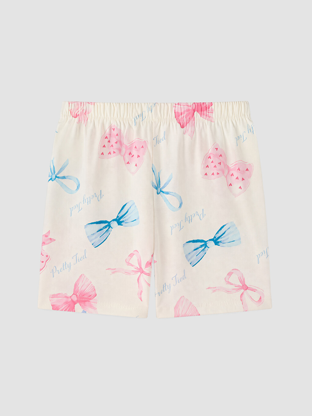 Ekru Baskılı Kız Çocuk Şortlu Pijama Takımı-6
