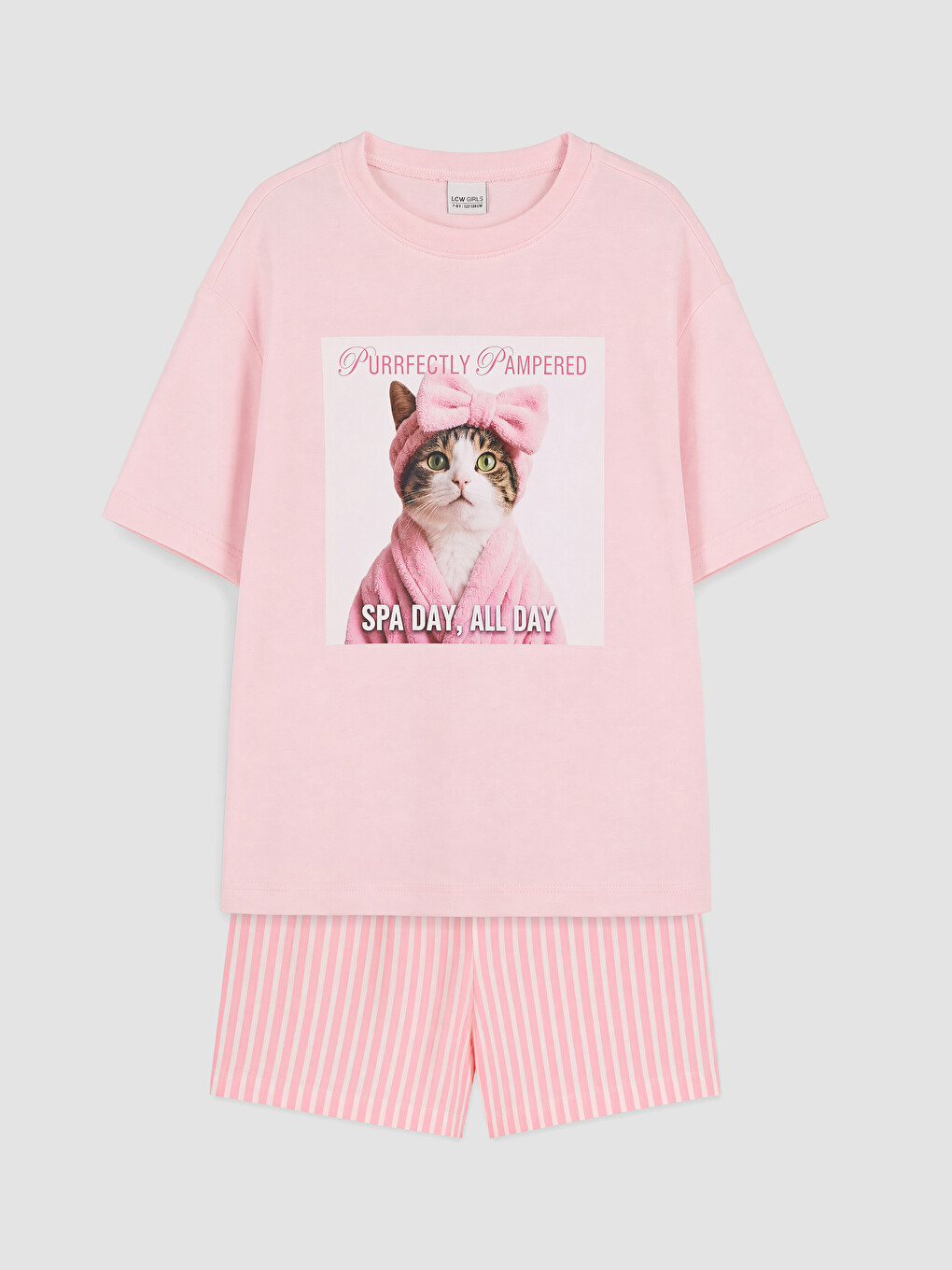 Pembe Baskılı Kız Çocuk Şortlu Pijama Takım