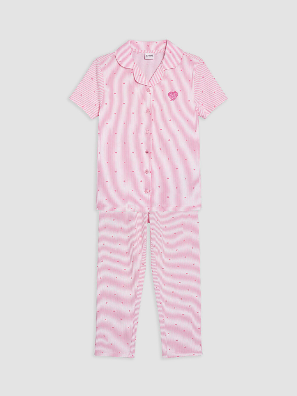 Pembe Gömlek Yaka Kız Çocuk Pijama Takım