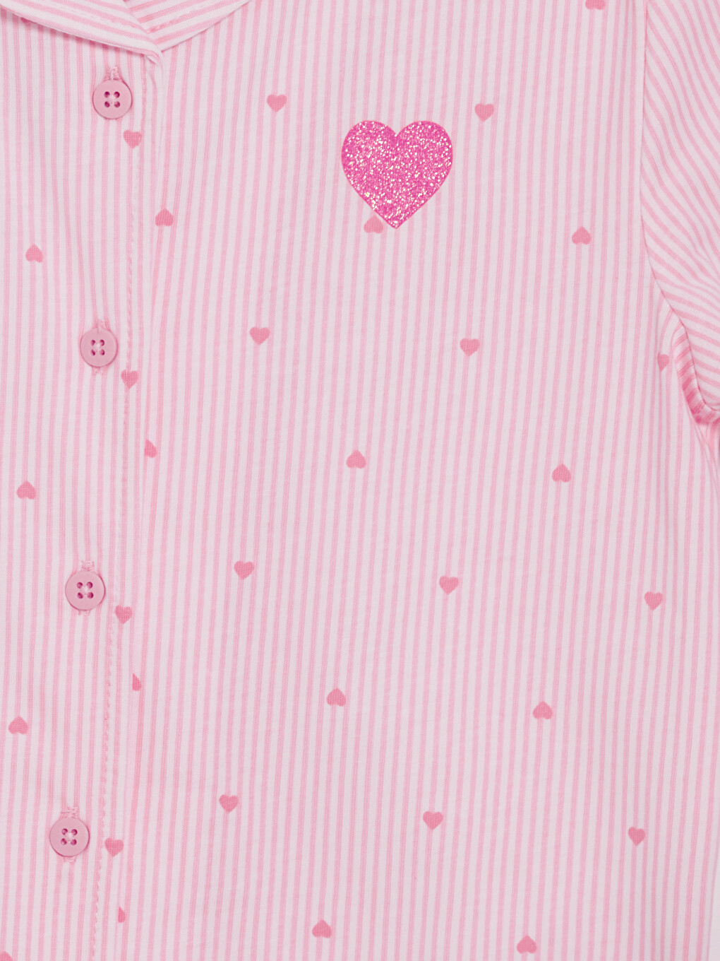 Pembe Gömlek Yaka Kız Çocuk Pijama Takım-5