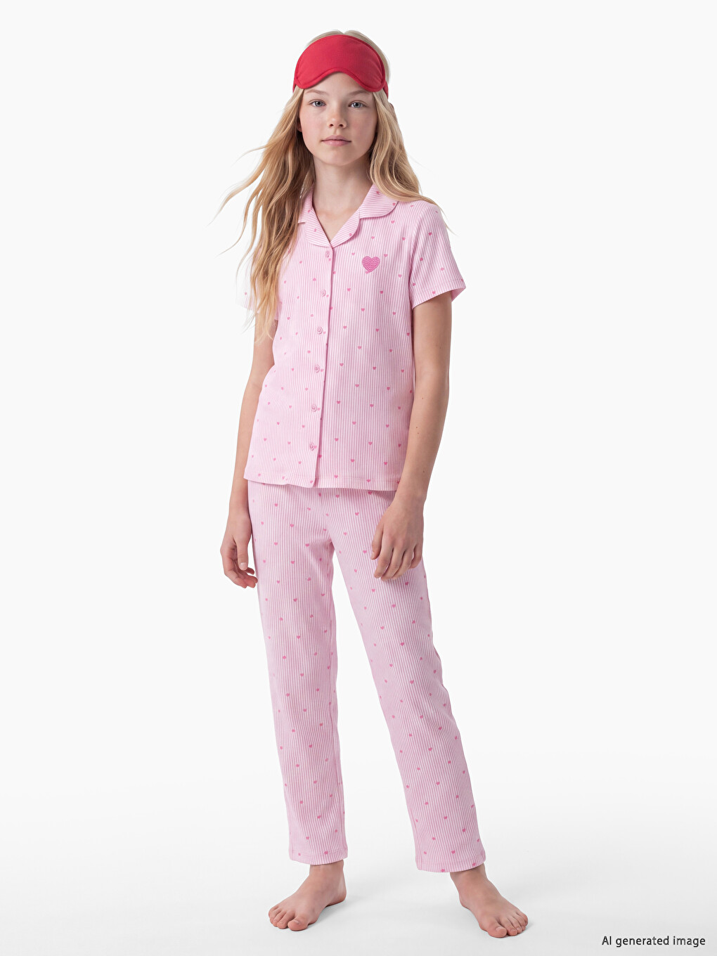 Pembe Gömlek Yaka Kız Çocuk Pijama Takım