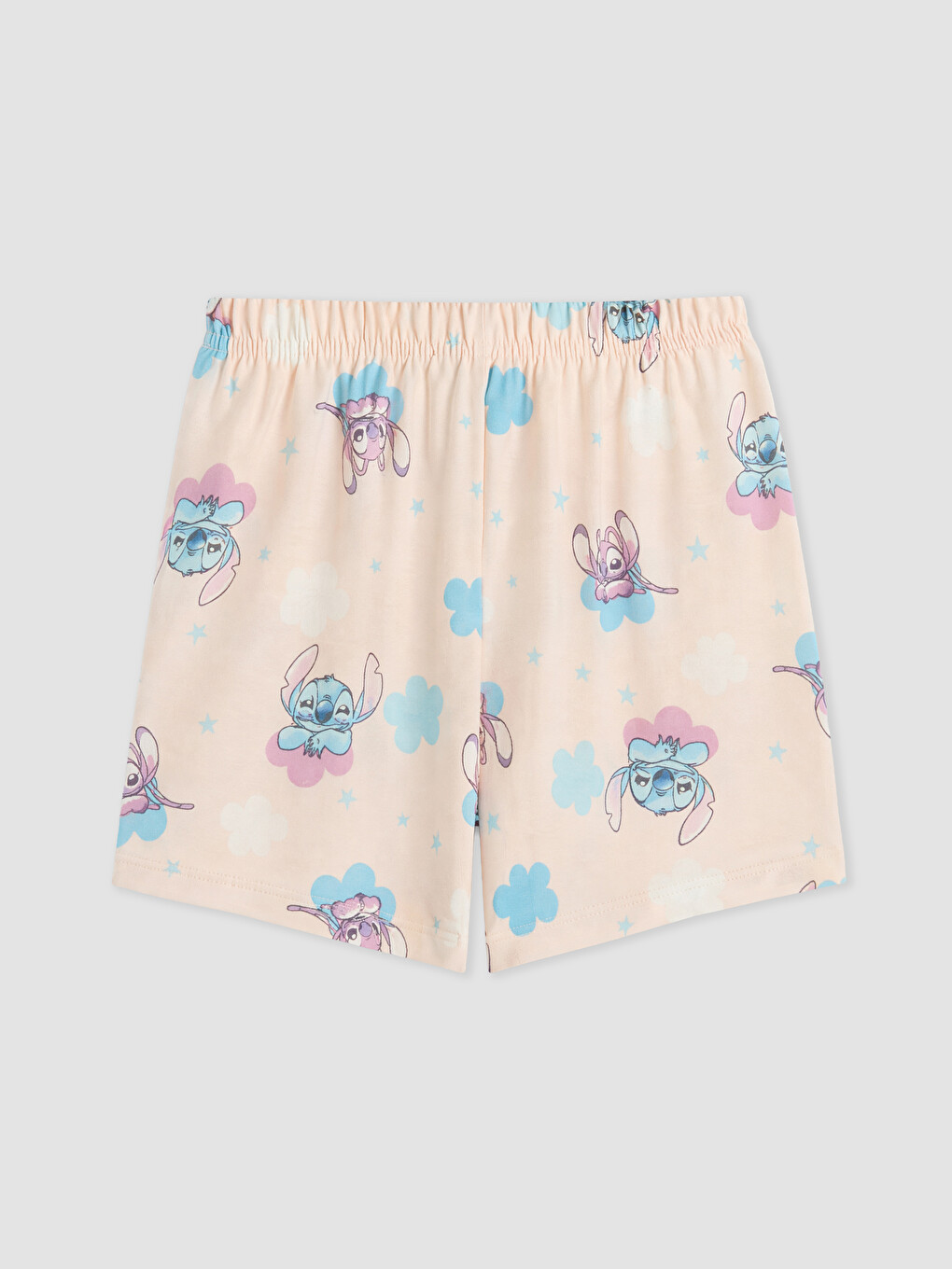 Ekru Stitch Baskılı Kız Çocuk Şortlu Pijama Takımı-4