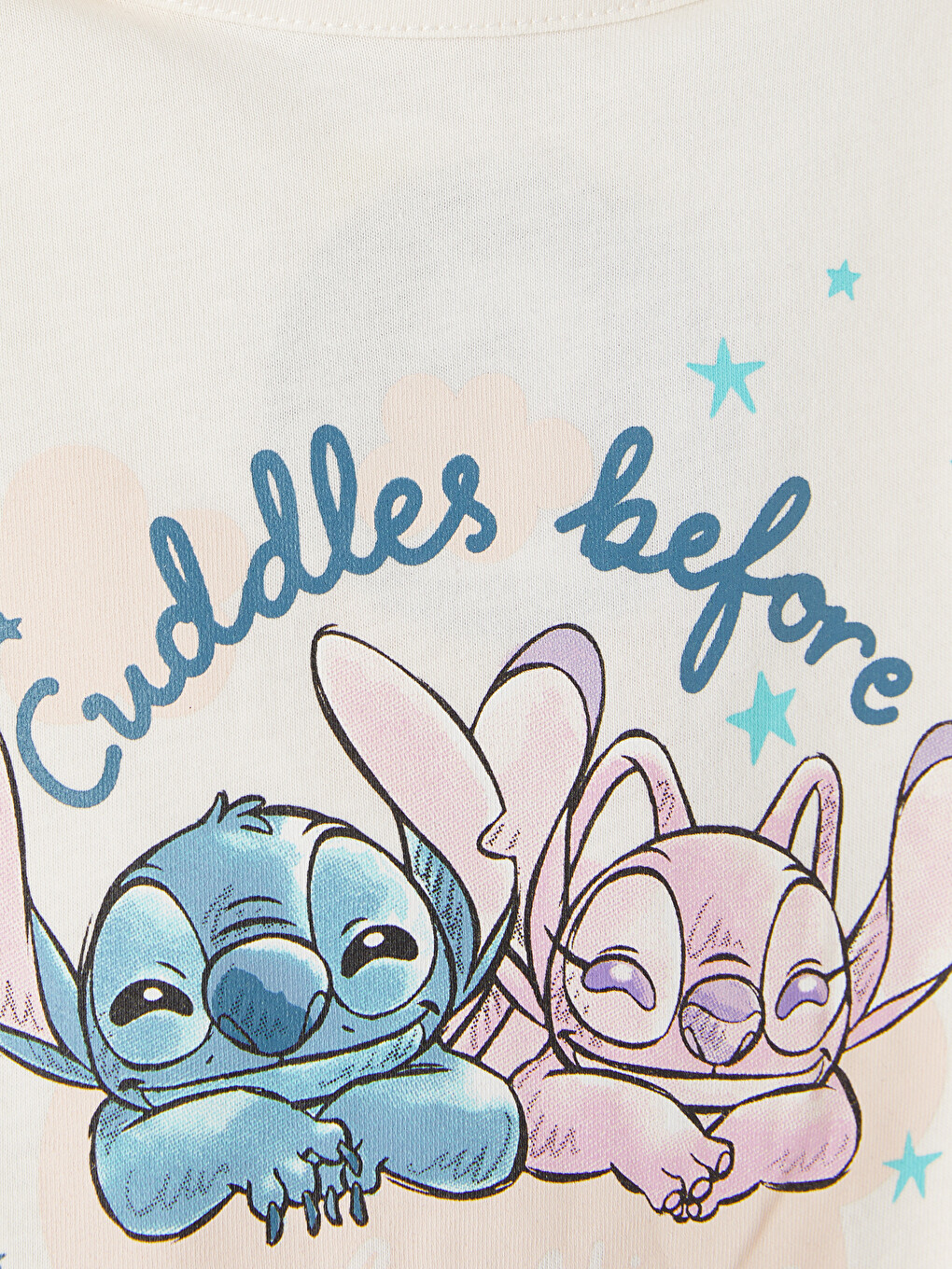 Ekru Stitch Baskılı Kız Çocuk Şortlu Pijama Takımı-5