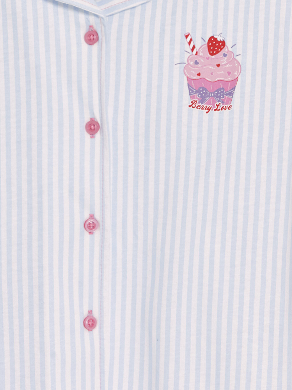 Beyaz Gömlek Yaka Çizgili Kız Çocuk Pijama Takımı-5