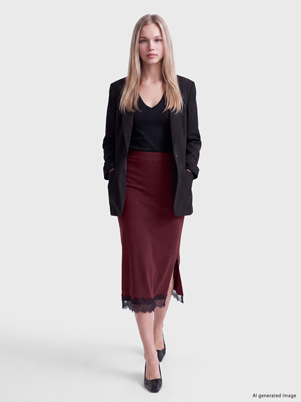 Elastic Waist Lace Detailed Slit Skirt