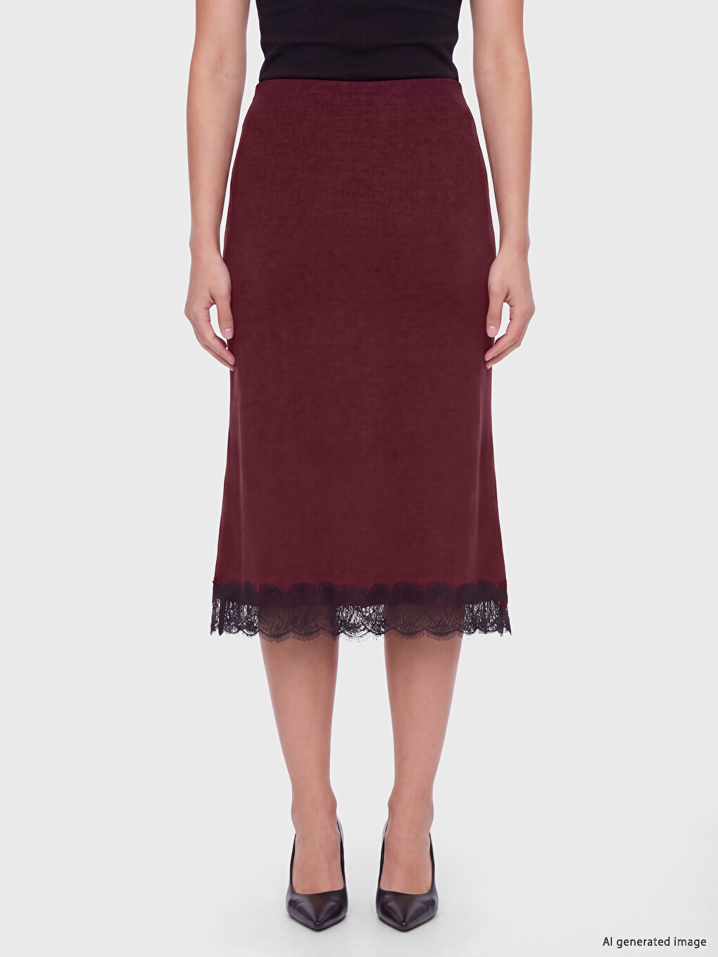 Elastic Waist Lace Detailed Slit Skirt-1