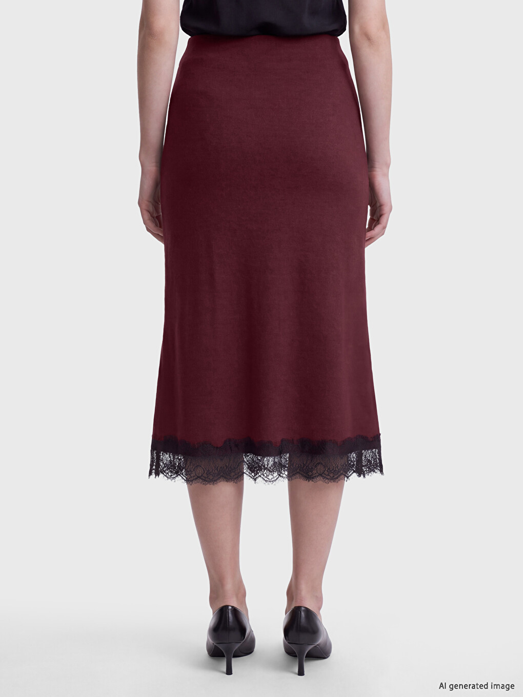 Elastic Waist Lace Detailed Slit Skirt-3