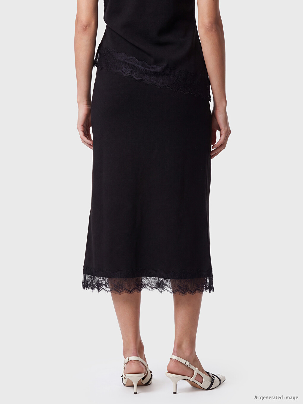 Elastic Waist Lace Detailed Slit Skirt-3