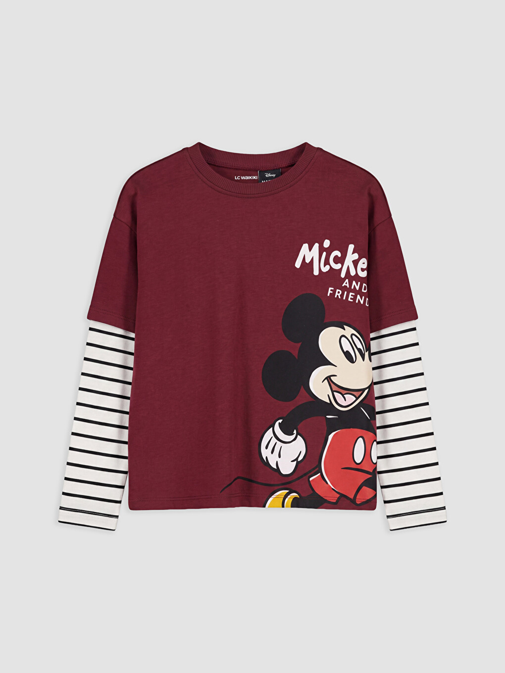 Bordo Mickey Mouse Baskılı Erkek Çocuk Tişört