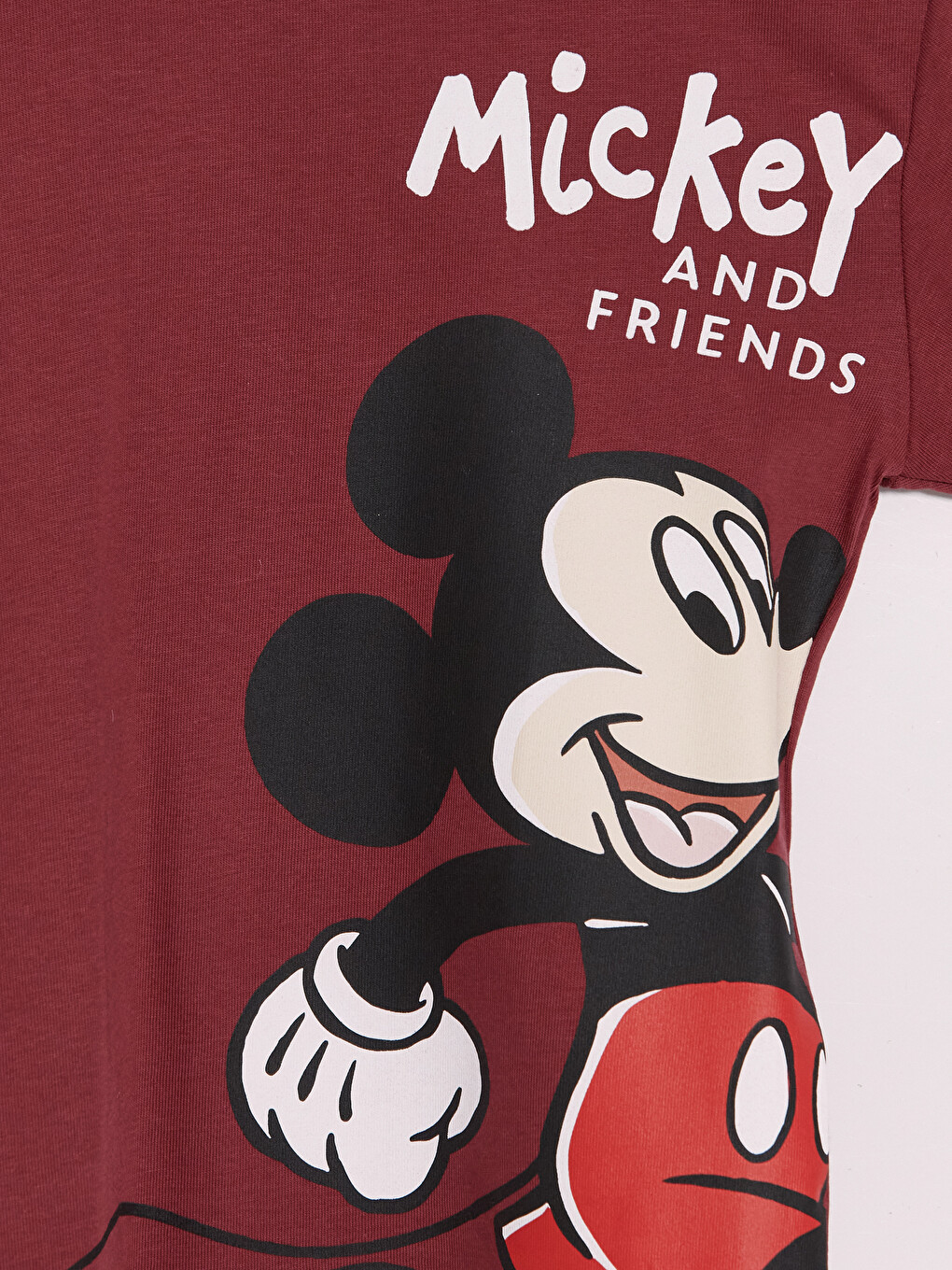 Bordo Mickey Mouse Baskılı Erkek Çocuk Tişört-2
