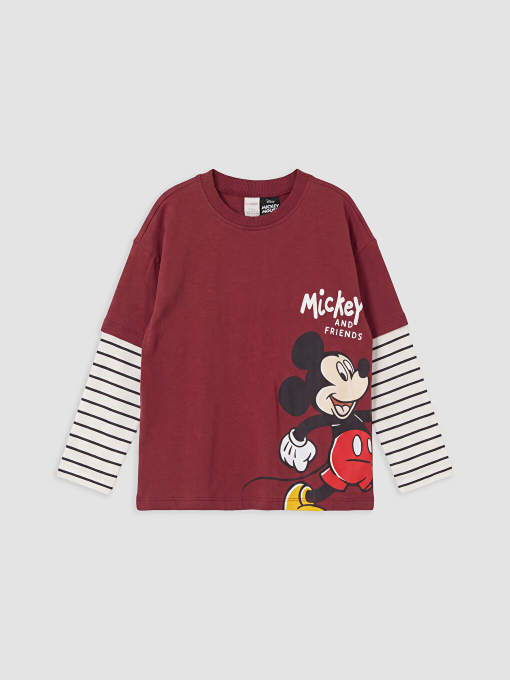 Bordo Mickey Mouse Baskılı Erkek Çocuk Tişört-2