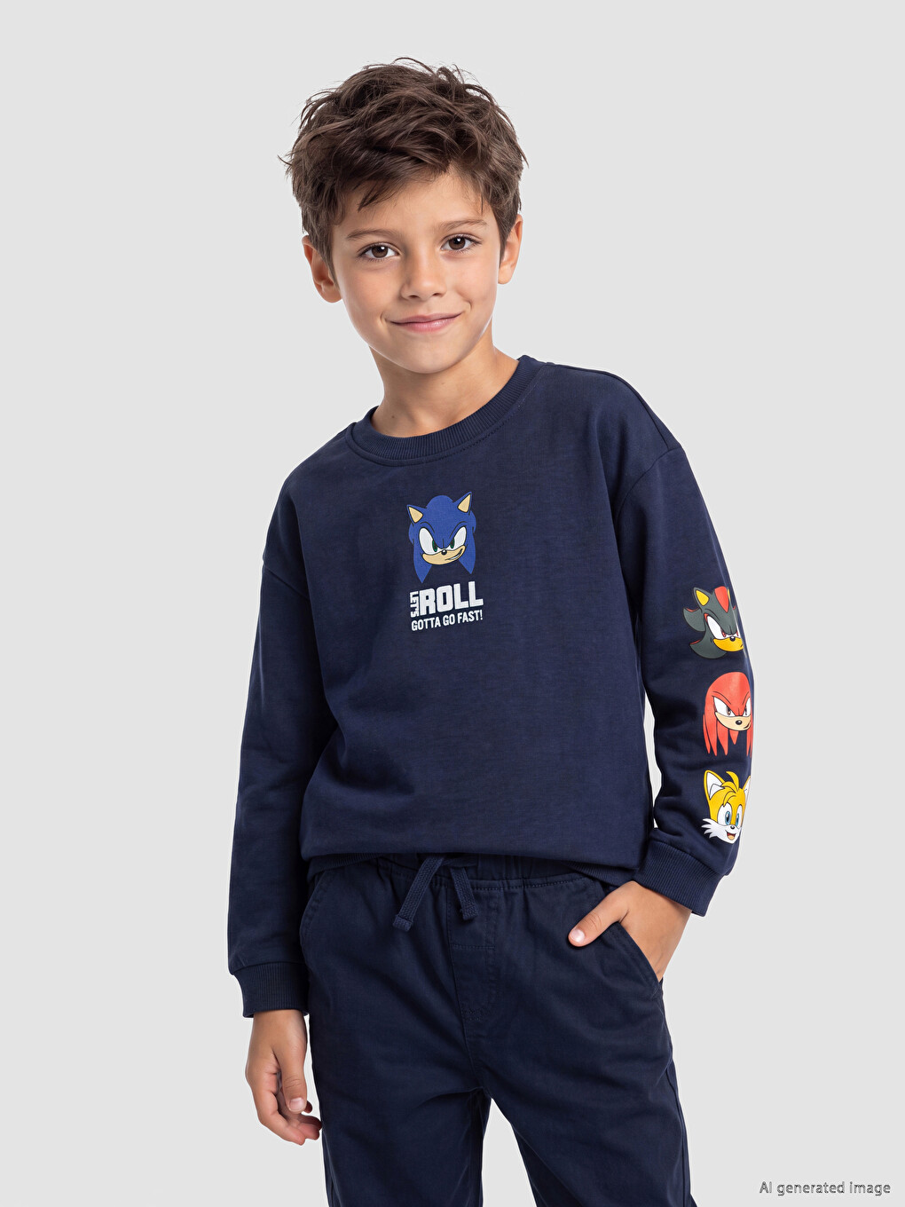 Lacivert Sonic Baskılı Erkek Çocuk Sweatshirt