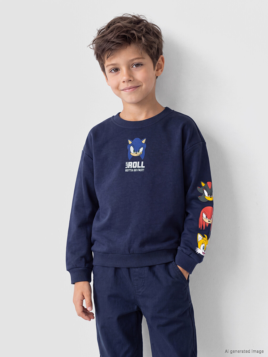 Lacivert Sonic Baskılı Erkek Çocuk Sweatshirt-1