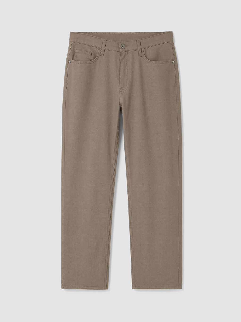 Kahverengi Regular Fit Keten Karışımlı Erkek Pantolon-4