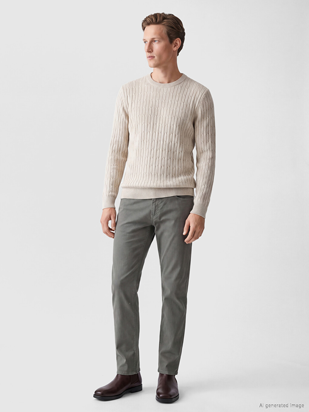 Gri Regular Fit Keten Karışımlı Erkek Pantolon-1