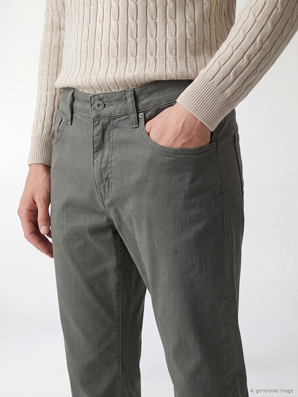 Gri Regular Fit Keten Karışımlı Erkek Pantolon-2