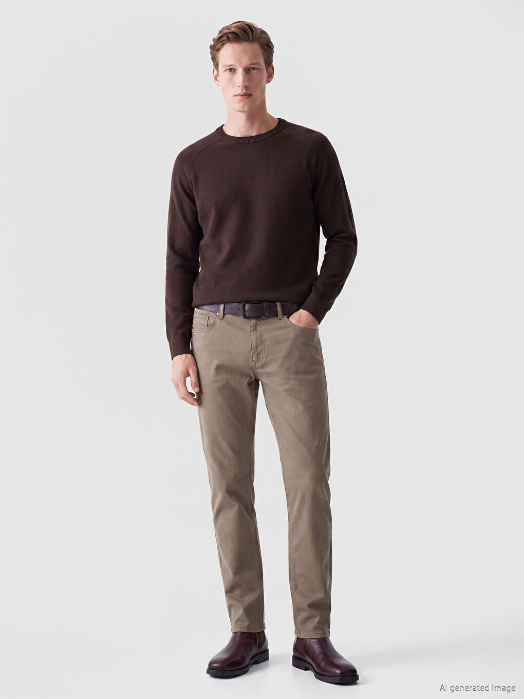 Kahverengi Regular Fit Keten Karışımlı Erkek Pantolon-1