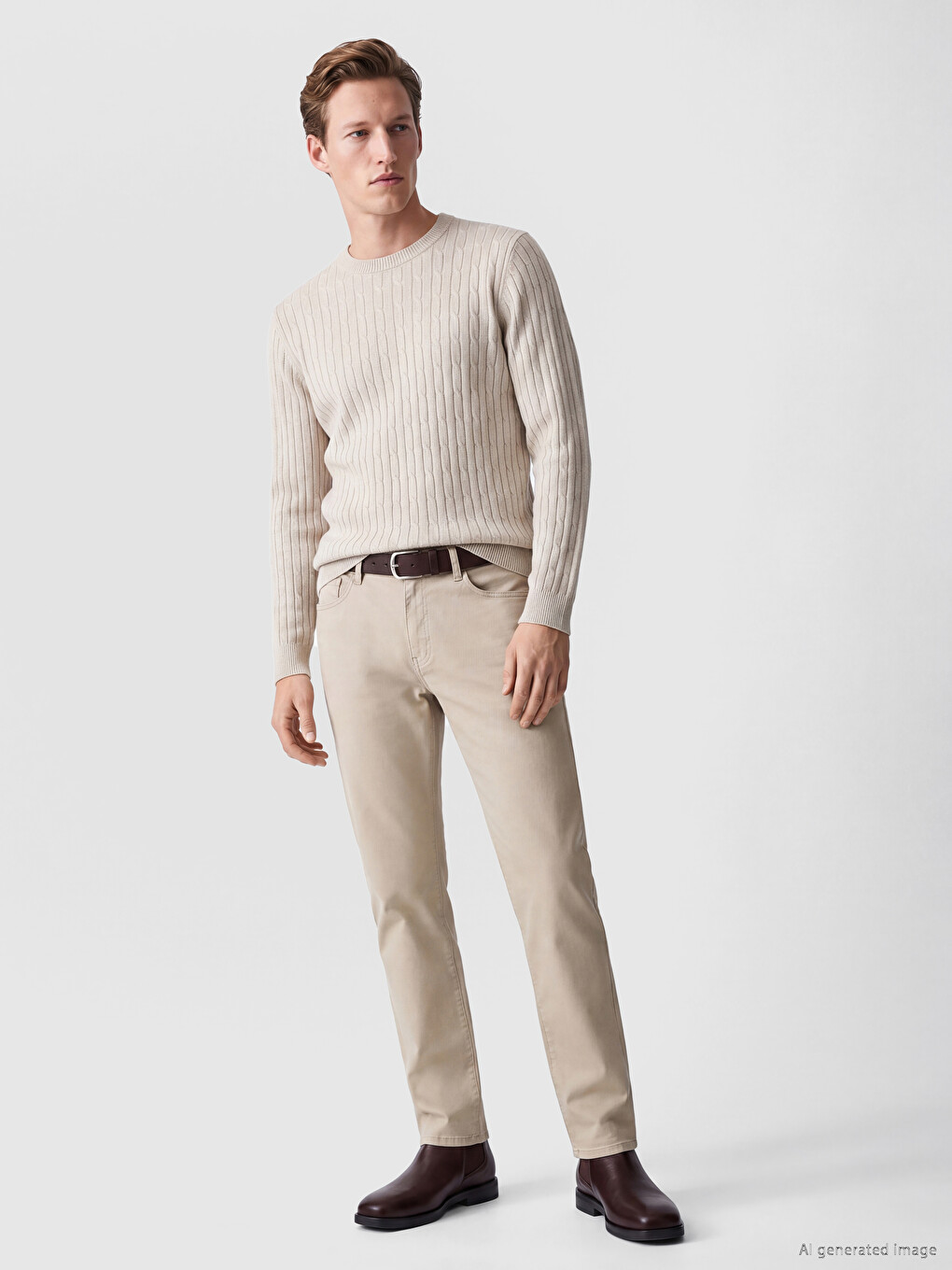 Bej Regular Fit Keten Karışımlı Erkek Pantolon-1