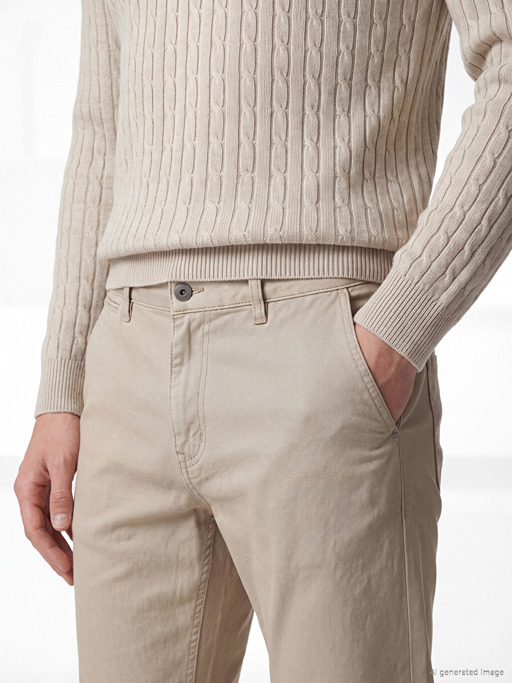 Bej Regular Fit Keten Karışımlı Erkek Pantolon-2
