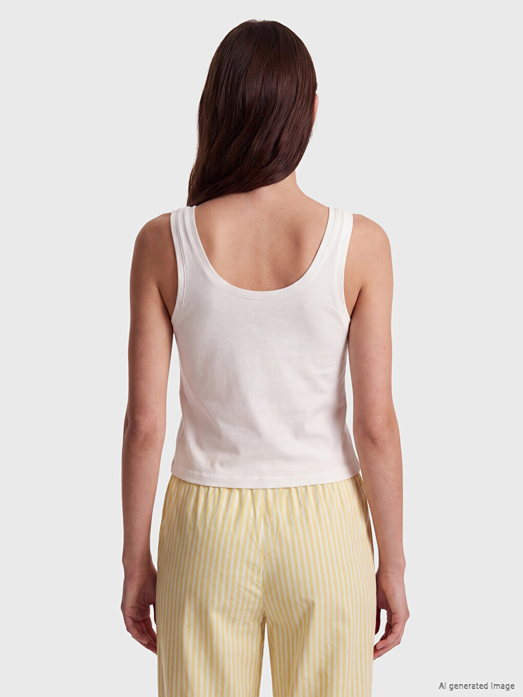 Ekru U Yaka Nakışlı Kadın Pijama Üstü-3