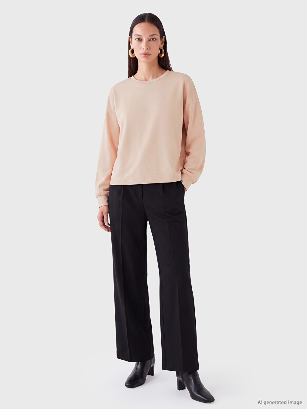 Kahverengi Oversize Soft Touch Kadın Sweatshirt-1