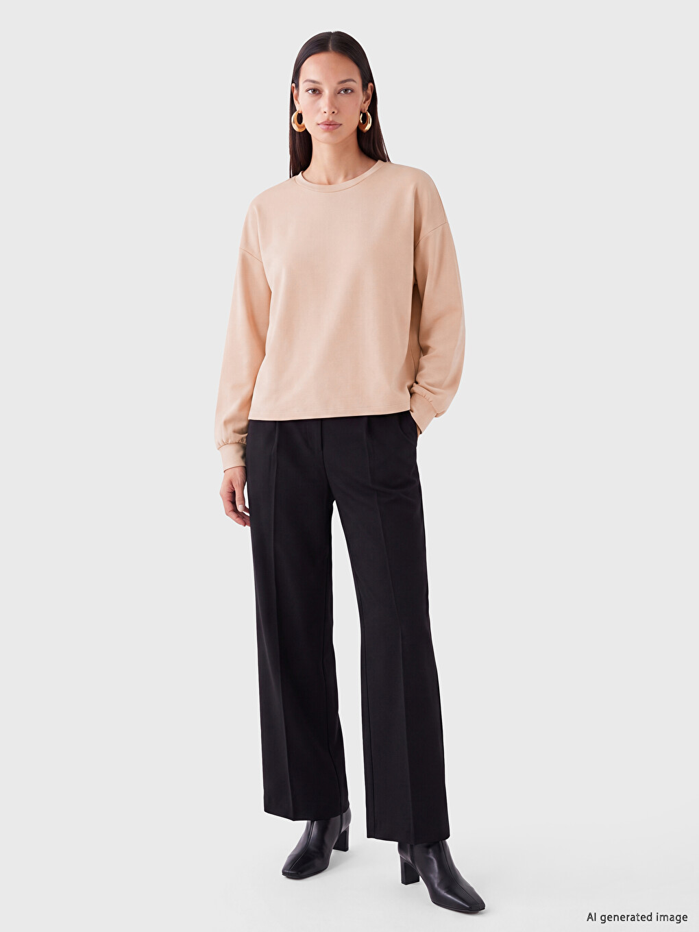 Kahverengi Oversize Soft Touch Kadın Sweatshirt-1