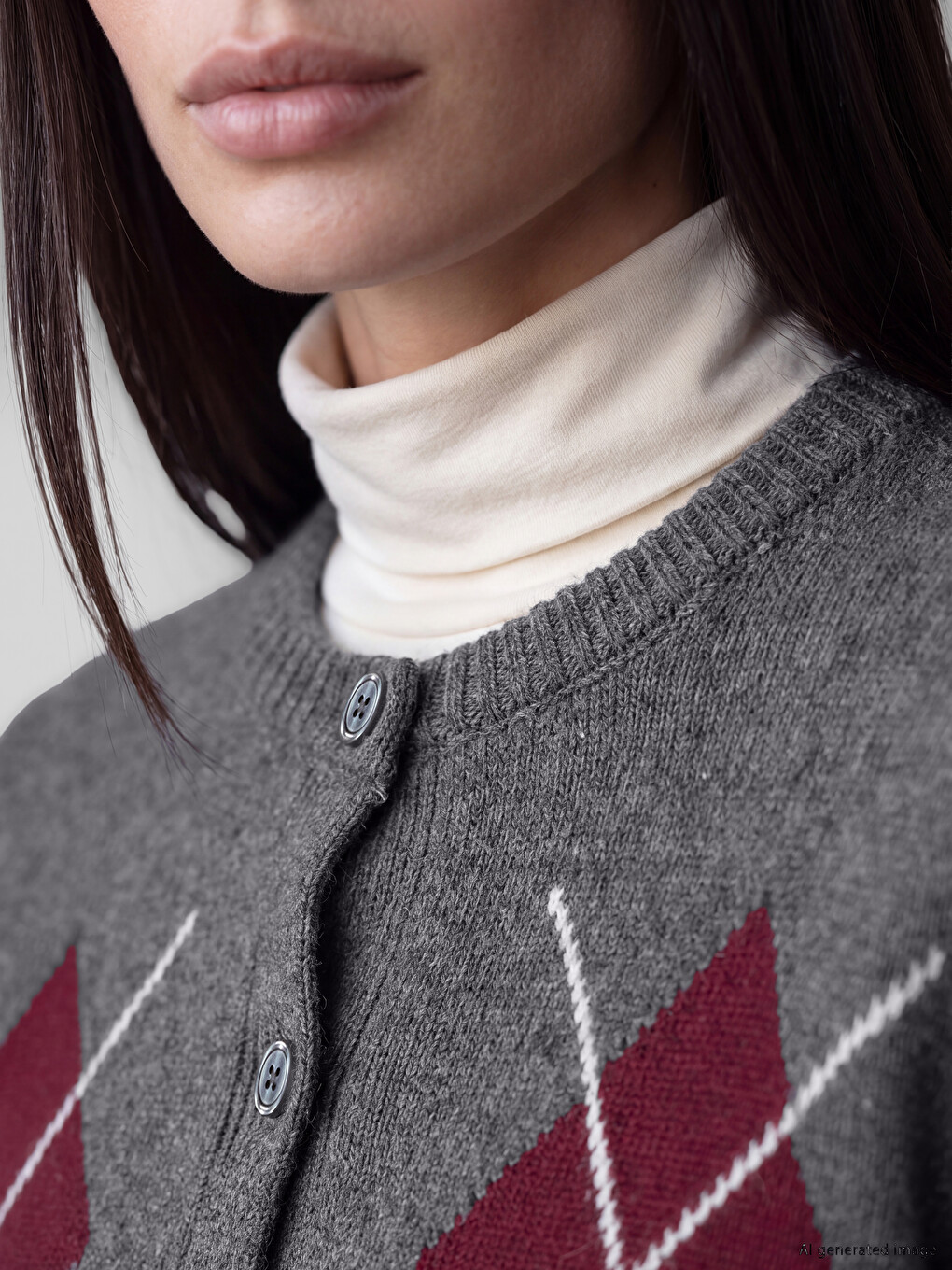 Cardigan En Maille Pour Femme À Motif Argyle À Col Rond-2