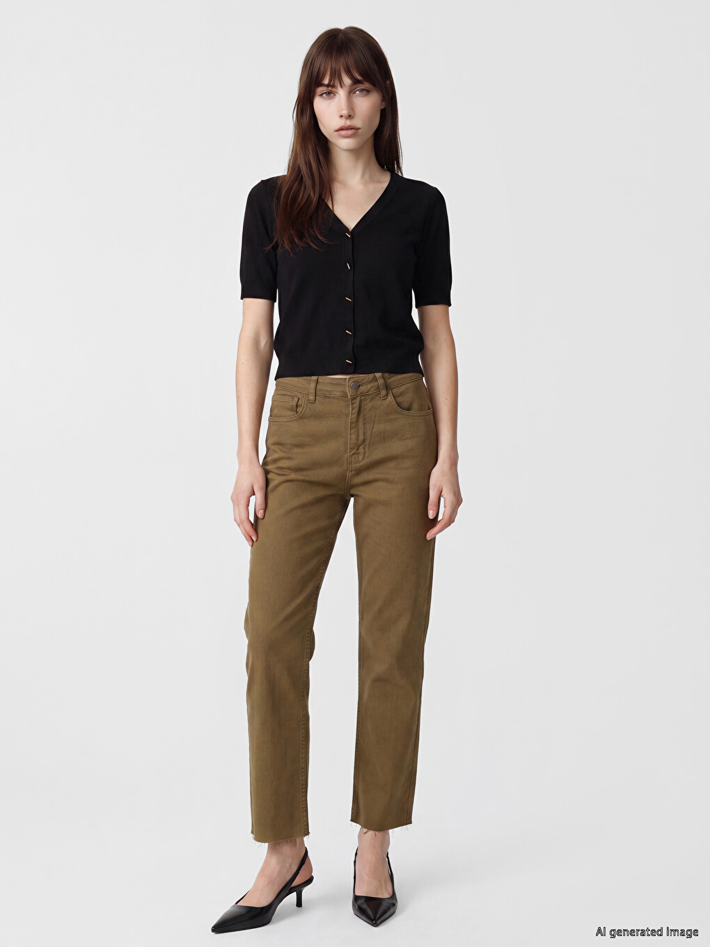 Haki Crop Flare Kadın Jean Pantolon