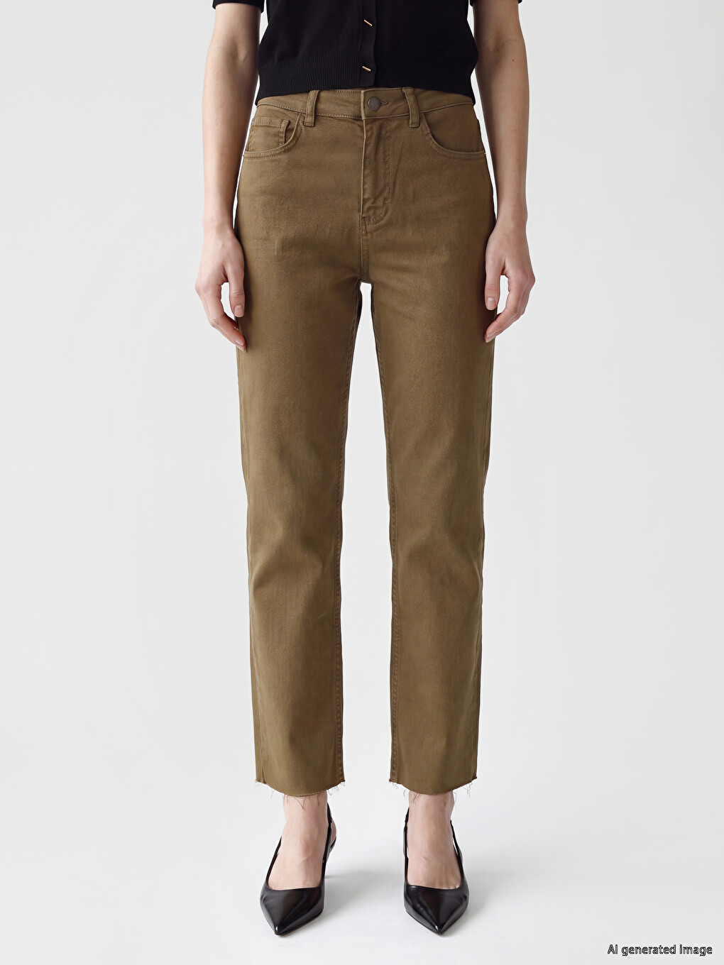 Haki Crop Flare Kadın Jean Pantolon-1