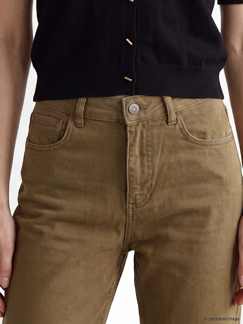 Haki Crop Flare Kadın Jean Pantolon-2