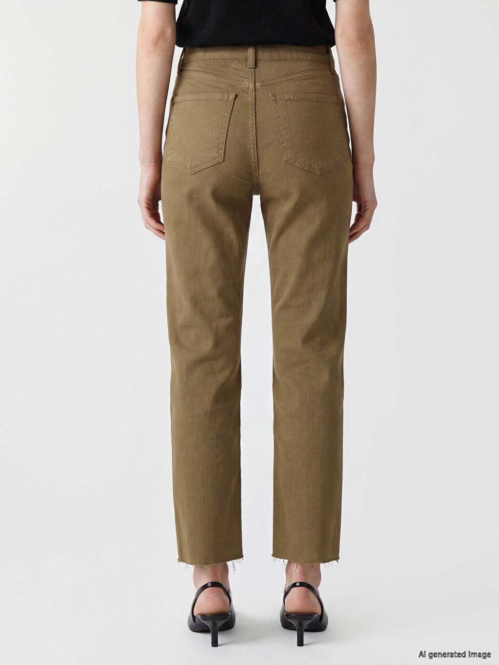 Haki Crop Flare Kadın Jean Pantolon-3