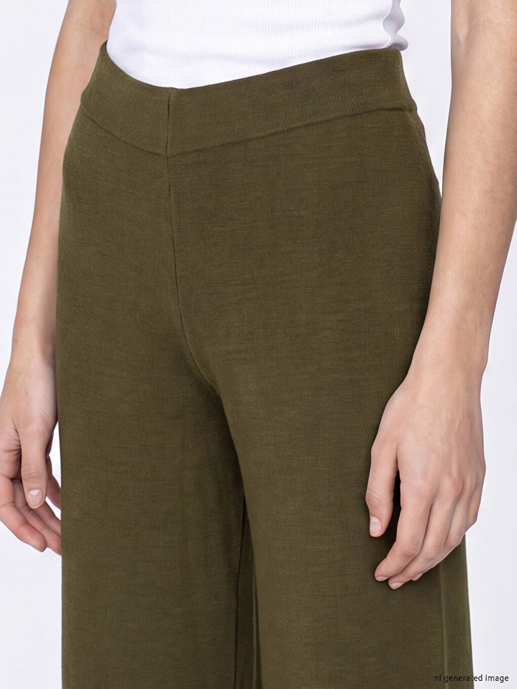 Haki Beli Lastikli Kadın Triko Pantolon-2