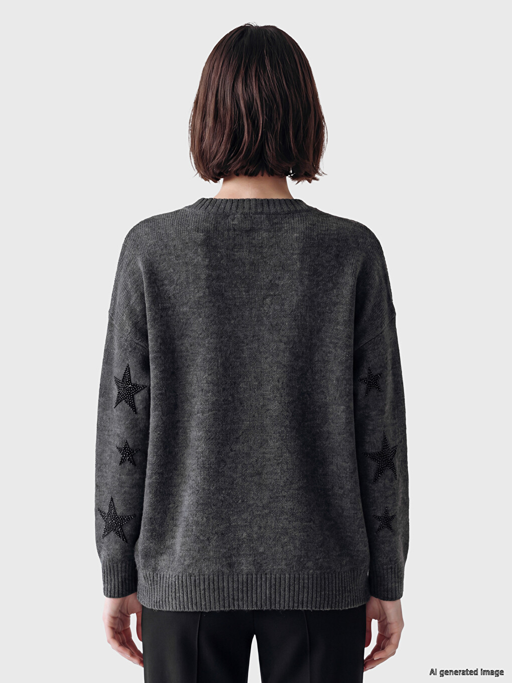 Crew Neck Star Patterned Women's Knitwear Tunic-3