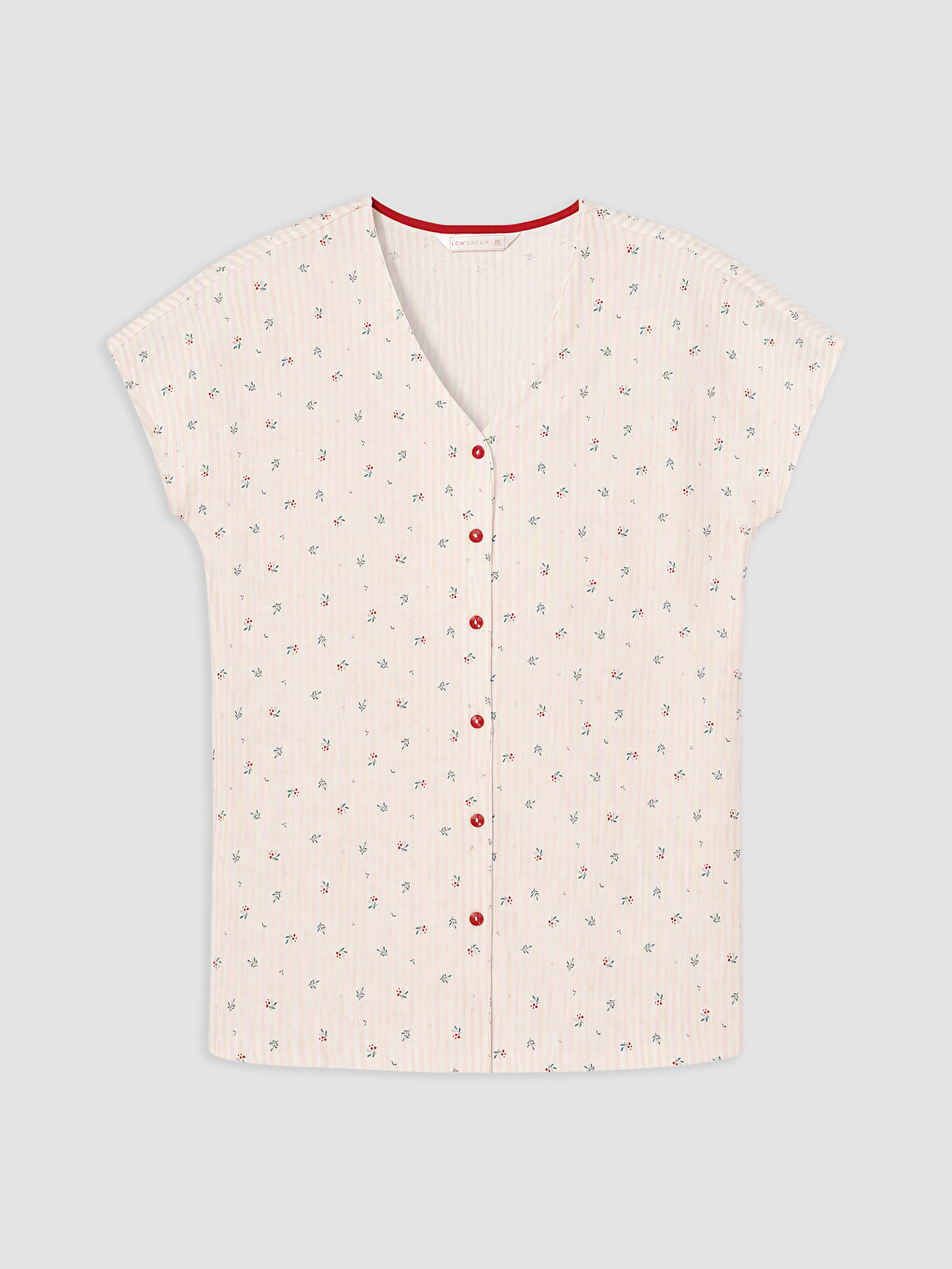 Ekru V Yaka Çiçekli Hamile Pijama Takımı-1