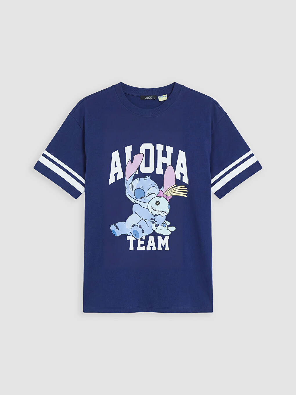 Lacivert Stitch Baskılı %100 Pamuklu Kadın Tişört-4