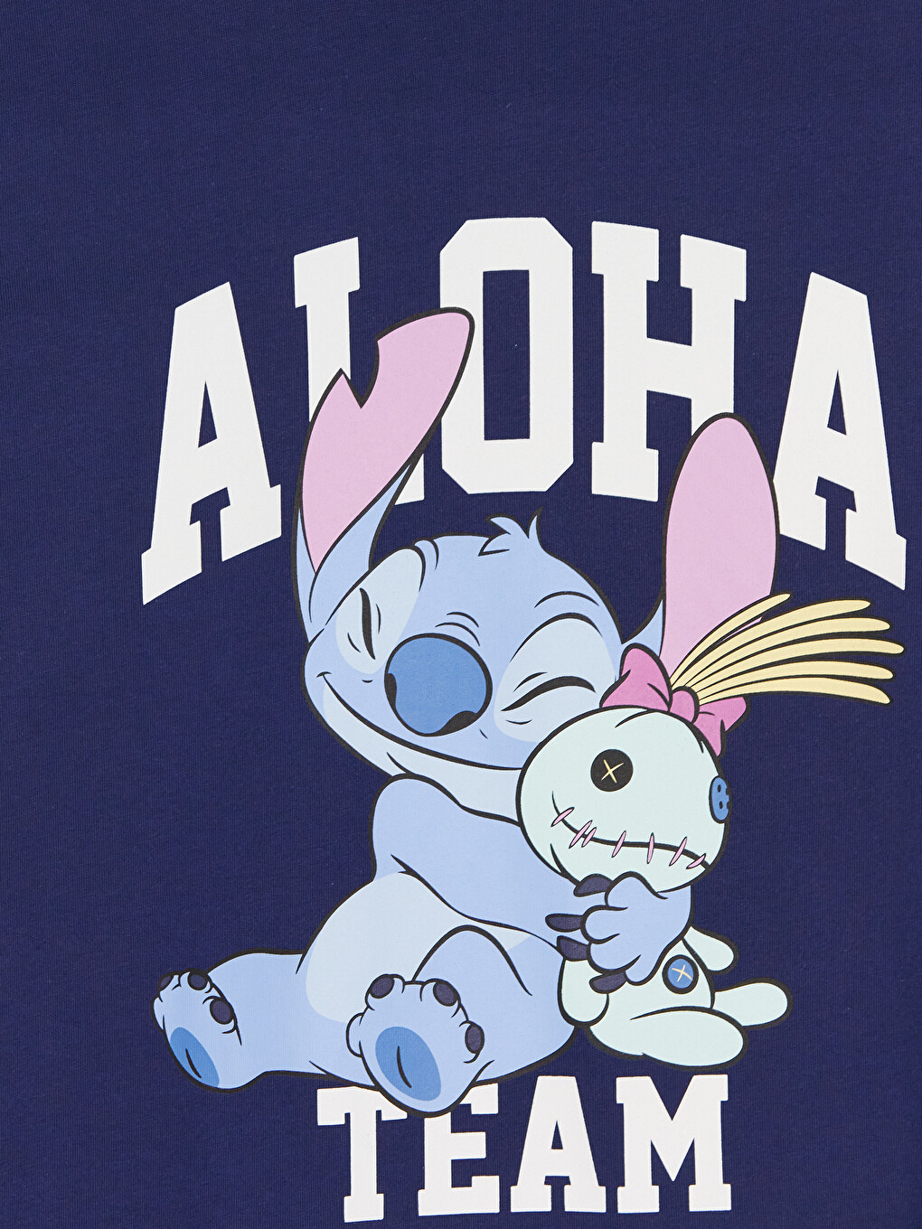 Lacivert Stitch Baskılı %100 Pamuklu Kadın Tişört-5
