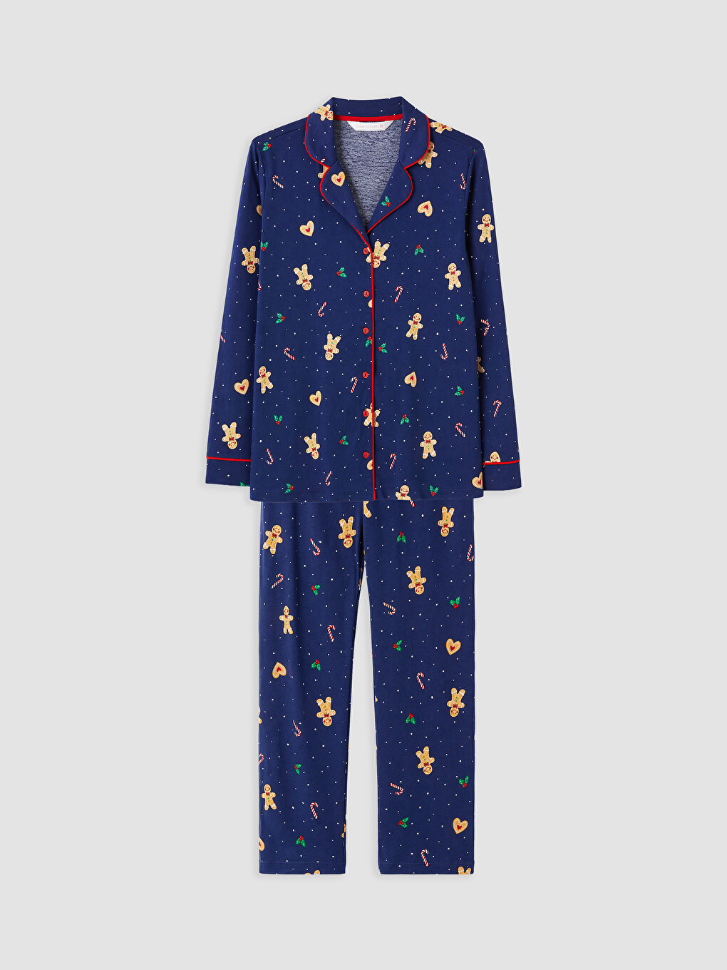 Lacivert Gömlek Yaka Desenli Kadın Pijama Takımı-4