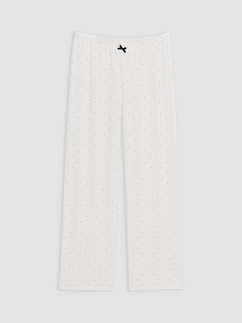 Ekru Kayık Yaka Puantiyeli Kadın Pijama Takım-7