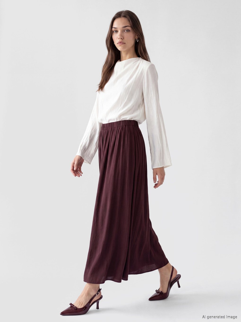Elastic Waist Flared Midi Women's Skirt