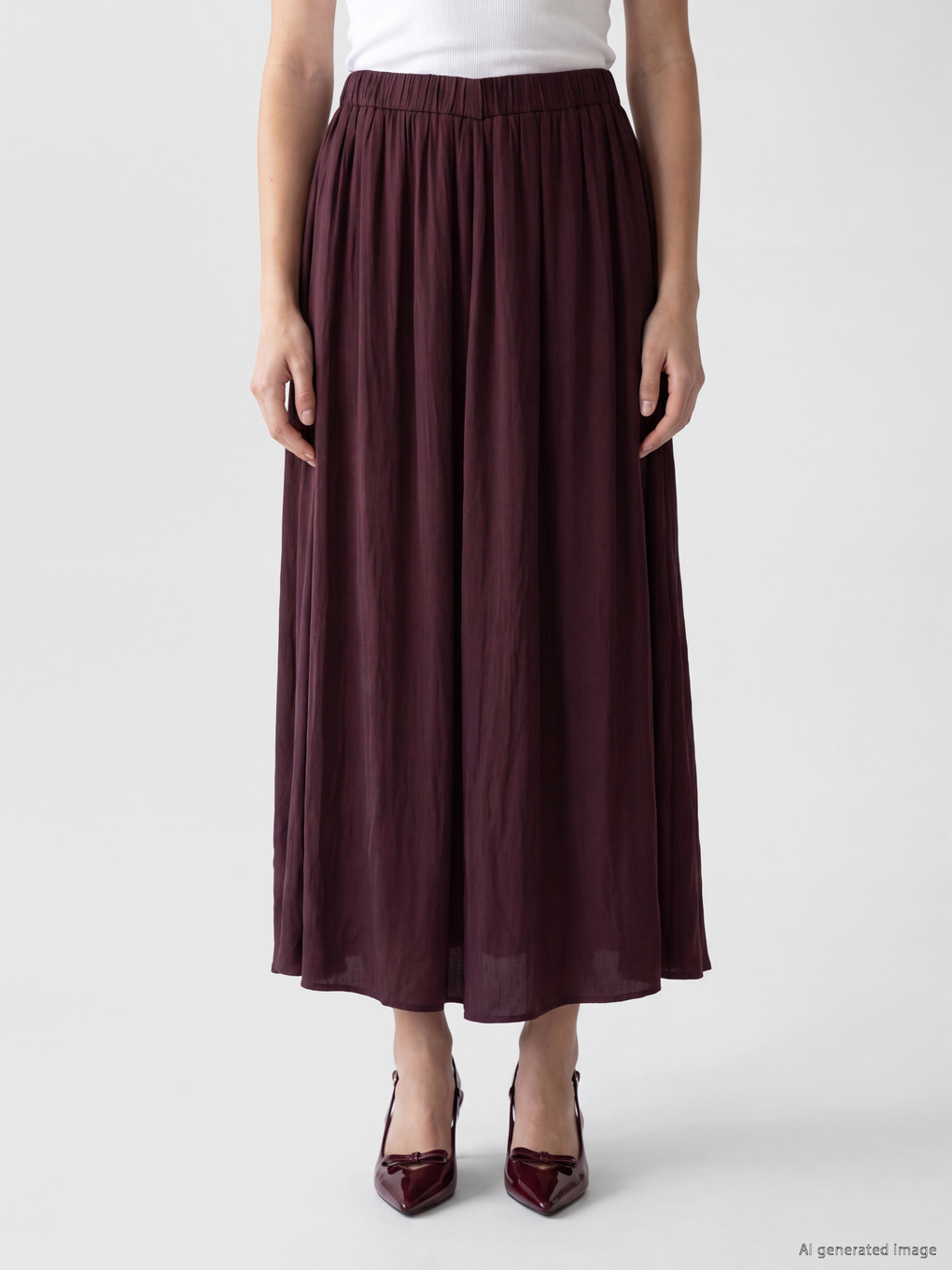Elastic Waist Flared Midi Women's Skirt-1