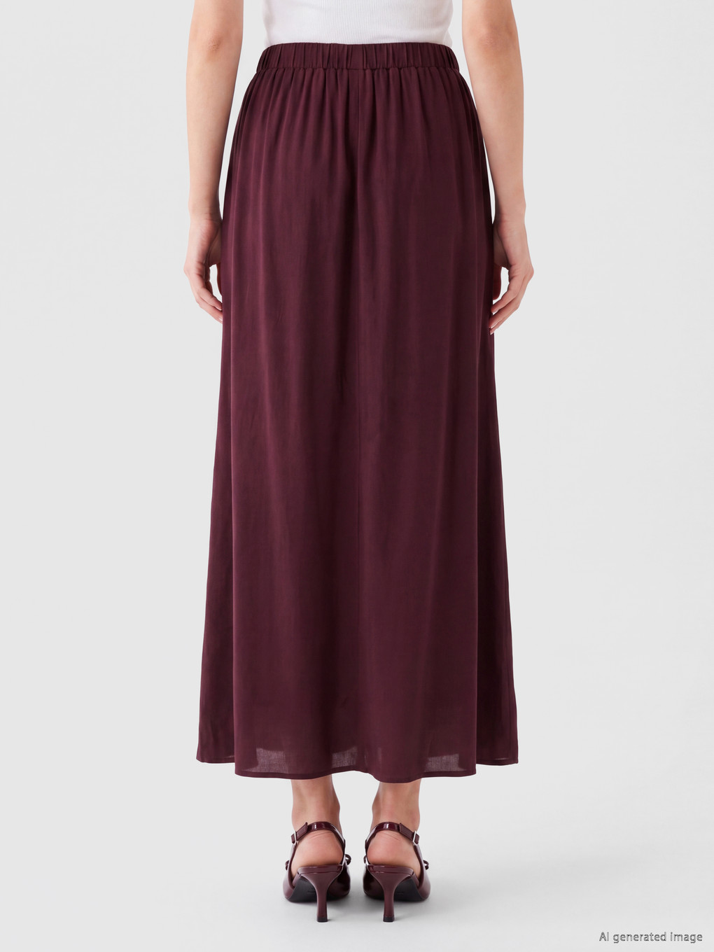 Elastic Waist Flared Midi Women's Skirt-3